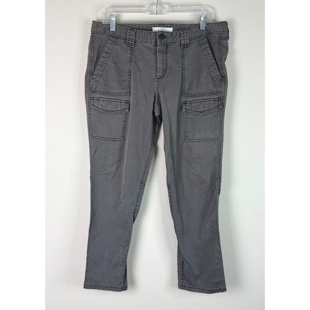 Loft Cargo Pants Womens 12P Marisa Gray Utility Stretch Cropped Trousers